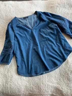 Lane Bryant Indigo Blue V-Neck Peasant Blouse